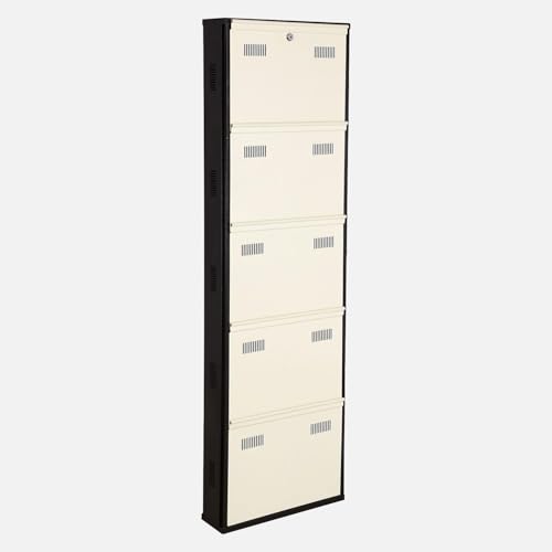Image of Metal Shoe Rack Wall Mounted for Home with Central Locking 5 Door 20 inch Wall Mounted Metal 10 Pair Shoe Rack Cabinet Pre-Assembled Rack Shelves |3 Year Warranty (Brown & Ivory)