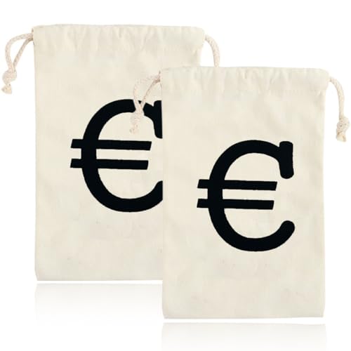 Bolsos de Tela, 2 Pcs Bolsa de Dinero en euro, Bolsitas de Tela Pequeñas, Bolsa Algodon, Signo de euro Bolsa de Dinero para Fiesta Cosplay Bandido, Zorro, Ladrón