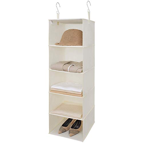 GRANNY SAYS 5-Shelf Hanging Closet Organizer Hanging Shelves for Closet Storage Collapsible Hanging Organizer Beige 394 H X 122 W X 122 D