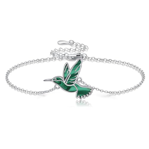 Image of DAYLINLOVE Hummingbird Bracelet 925 Sterling Silver Malachite Humming Bird Bracelets Hummingbird Jewelry Gifts for Women Girls Mom Hummingbirds Lovers