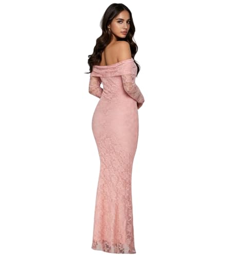 Image of PORRCEY Women's Sexy Rhinestone Lace Sheer Mesh Formal Evening Dress