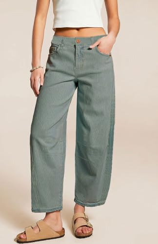 loveimgs Women Casual Striped Denim Pants Y2k Baggy Wide Leg Barrel Jeans Sweatpants Print Boyfriend Balloon Cargo Pants2