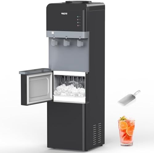 VECYS 3 in 1 Ice Maker Water Dispenser, 27LBS Daily Ice Making and Hot Cold Water Supply, Child Safety Lock and Compatible with 3 or 5 Gallon Bottles, Ideal for Home and Office