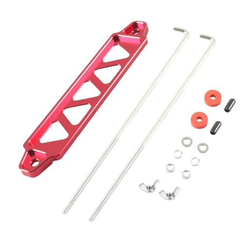 Car Battery Hold Down Kit, Aluminum Alloy Battery Holder Kit with Stainless Steel J Bolts, Universal Battery Tie Down Mount Bracket Accessories for Most Vehicles (Red)