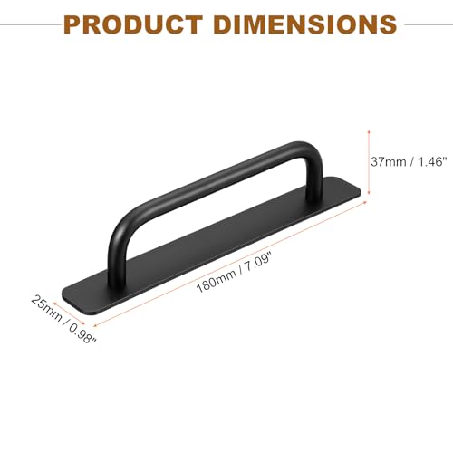 Image of uxcell 6Pcs Barn Door Handles, 180mm / 7 Inch Length Hole Center Sliding Gate Door Pull Handle Aluminum Alloy Cabinet Handles with Base for Kitchen Bathroom Wardrobe Closet (Black)