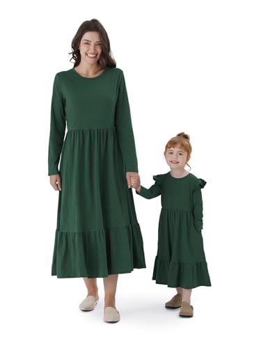 PatPat - Conjunto de vestidos de manga larga para madre e hija, algodón, para niñas y mujeres, ropa de playa, para madres e hijas, look de pareja para bebé niña y mujer, verde, 80-92