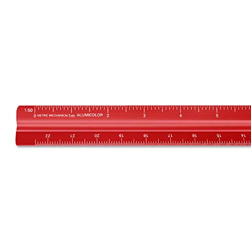 Image of Alumicolor Aluminum Mechanical Metric Solid Drafting Scale, 30 Centimeter, Red