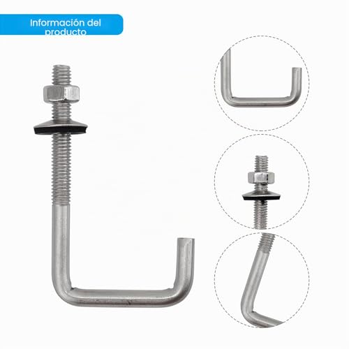 Miniatura 4 de Flomore Perno De Anclaje De Techo M6 X 25 X 75 Mm, Acero Inoxidable 304, Gancho En J, Gancho De Pared Con Tuerca Hexagonal, Tornillos De Anclaje De Hormigón