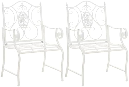 CLP Lot de 2 chaises de Jardin Punjab de Style Rustique I Chaise en Fer laqué I Fauteuil de Jardin particulièrement Stable, Couleur:Blanc