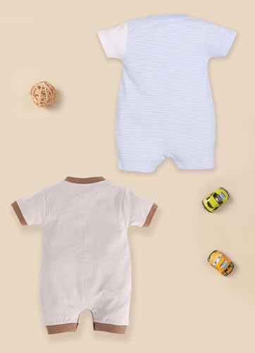 Image of BabyGo Baby Half Sleeve Rompers 100% Cotton Rompers for New Born Baby Boys|Daily Suits for Baby Boys & Girls| 0X3M|GREY-SKY|Onesies| Infant Clothes | Pack of 2