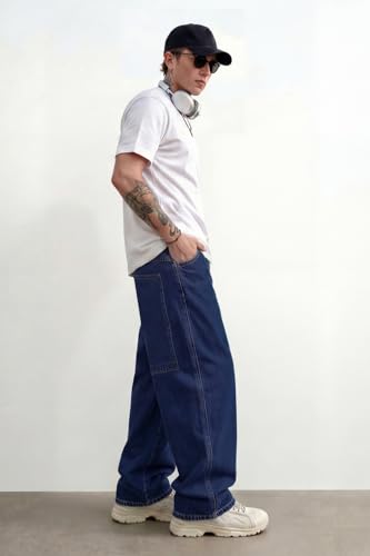 Image of GINGTTO Men's Baggy Barrel Jeans Wide Leg Y2K Denim Pants | Loose Fit Streetwear Casual Hip Hop Skater Vintage Style