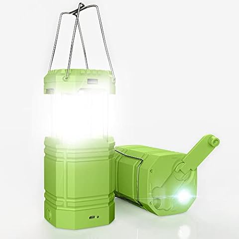 Mesqool Handkurbel Solar Camping Laterne, Tragbare Ultrahelle LED-Taschenlampe, 30-35 Stunden Laufzeit, USB-Ladegerät, 3000mAh Power Bank, Elektronische Laterne für den Außenbereich, Wanderlesung Cover