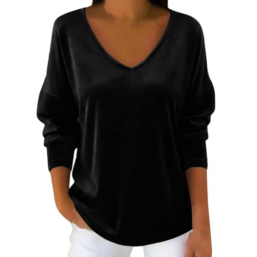 Blusa Mujer Elegante Fiesta Blusas Elegantes Terciopelo Manga Larga Camisa Talla Grande Chic Oficina Camiseta Color Sólido Casual Top Cuello en V Tops Cómodo Moda Básico Boda