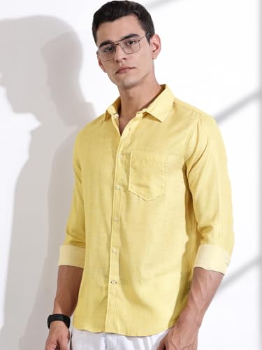 Image of Thomas Scott Men's | Printed | Textured Fabric | Full Sleeve | Regular Fit | Linen Blend | Single Pocket | Spread Collar | Casual Shirt