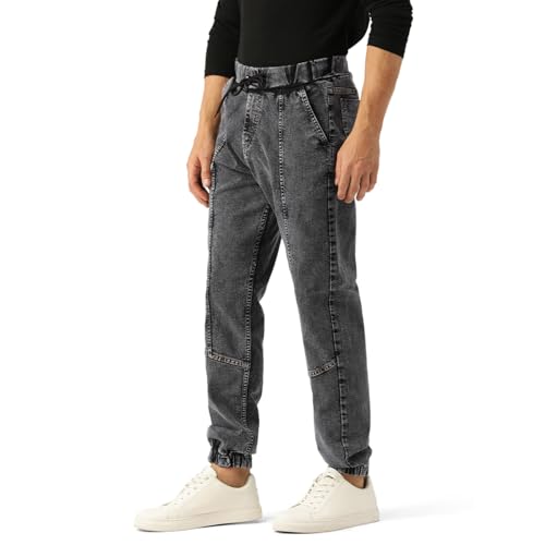 Image of PARIS HAMILTON Men Relaxed Fit Stretchable Heavy Fade Denim Jogger Jeans