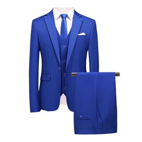 Men 3 Piece Business Wedding Party Fashion Slim Single Breasted Jacket Vest Pants Royal Blue