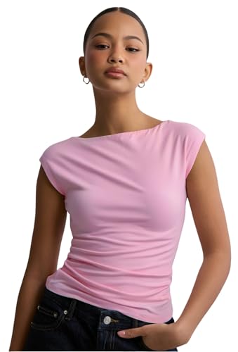 Image of SIGHTBOMB Ultra Soft Fabric Afford LUX Edition Double Layered Boat Neck Folded Cap Sleeves SOFTLINE Cuddle TOP for Women