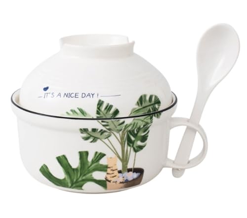 ラーメン丼 蓋付き セラミック製 電子レンジ対応 軽量 割れにくい スプーン付き 一人用 ラーメン鉢 インスタント麺 調理器具 時短 キッチン用品 和食器 おしゃれArcticDeer (A)