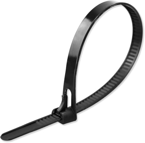 Lot de 100 attaches de câble réutilisables en nylon résistant Noir 200 mm x 7,6 mm, colliers de serrage solides
