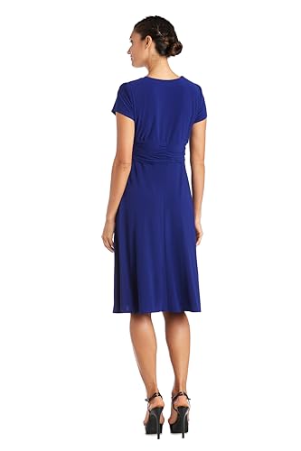 Image of R&M Richards Women's Cascade Wrap Dress with V-Neck & O-Ring Rhinestone Buckle, Work to Weekend Short Sleeve Flowy Silhouette