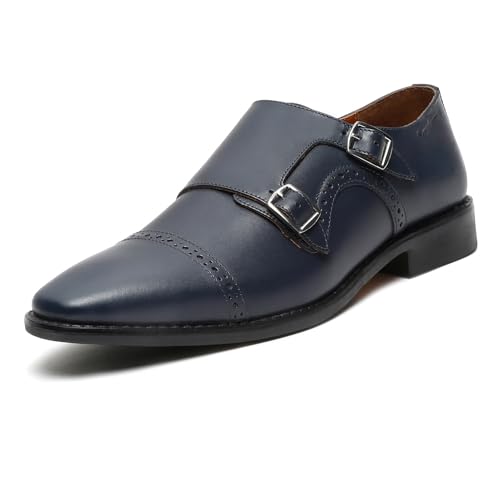 Image of LOUIS STITCH Men's Formal Shoes | Italian Leather Double Monk Strap Handcrafted | Stylish Lace-Up Business, Formal, (LSRXDM)