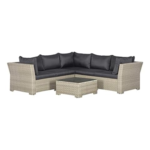 Backyard Furniture Chesterton Luxury 5 Seater Deepseating Rattan Garden Lounge Set with Cushions, Black, 230 x 146 x 67 cm *UPDATED fabric* Cover