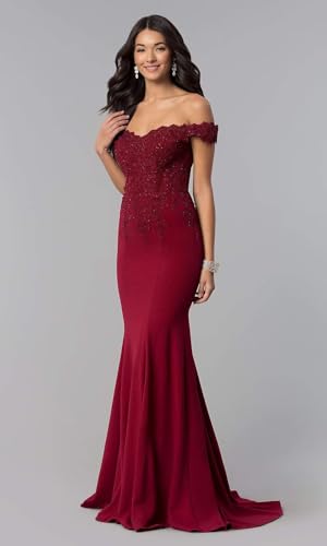 Lace Off Shoulder Mermaid Bridesmaid Dresses for Women 2022 Long Satin V Neck Beaded Formal Evening Prom Gowns with Train 6163