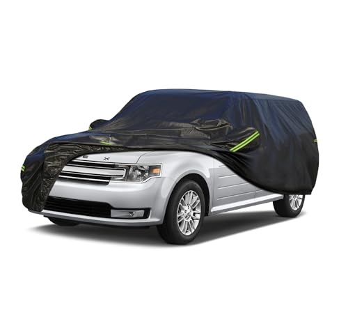 Image of KouKou Waterproof SUV Car Cover Suitable for Ford Flex from 2008 to 2019, 7 Layers Windproof All Weather Waterproof Outdoor Cover Sun Rain UV Dust Snow Protection. Black