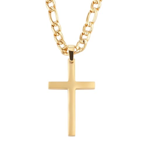 LQIOACU Collana Uomo Oro, Crocifisso, 20 Pollici, Acciaio Inossidabile, Unisex - Adulto
