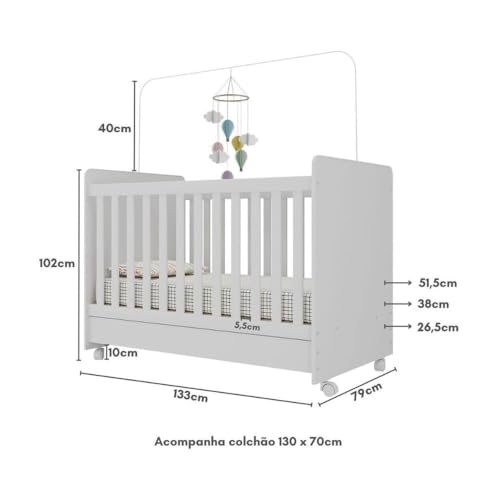Berço Americano 3x1 Com Colchão Chantilly Multimóveis Mp4299