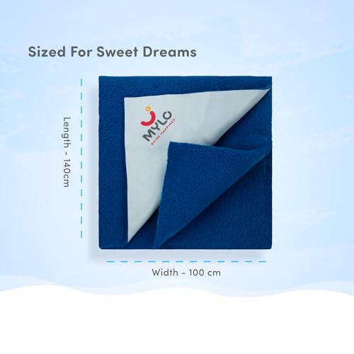 Image of Mylo Baby Waterproof Mattress Protector for Baby (0-3 Years), Extra Absorbent, Soft and Reusable Quick Dry Sheets (100X70cm)(Cobalt, Full)