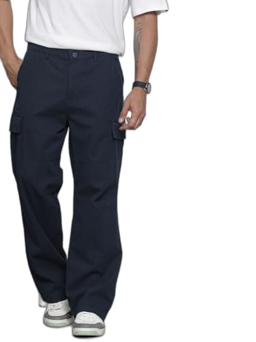 Image of The Indian Garage Co Men Relaxed Fit Geometric Print Mid-Rise Stretchable Cargos
