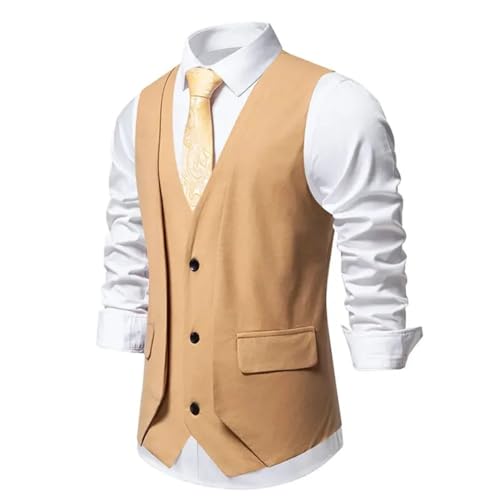 Men’S Formal Fake Two-Piece Waistcoat Single Breasted Slim Fit Vintage V-Neck Sleeveless Jacket For Business4