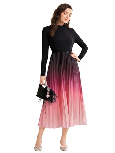 Image of LITZO Dress for Women || Women's Ombre Pleated Maxi Dress || Elegant Long Sleeve Gradient A‑Line Gown for Parties & Casual Outings || Lightweight Comfortable Casual Wear (T-L-19-20)