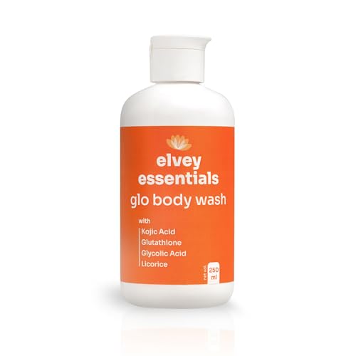 Elvey Essentials Glo Body Wash with 2% Kojic Acid, Glutathione, Glycolic Acid & Arbutin for Body Brightening, Tan Removal & Glow (250ml)