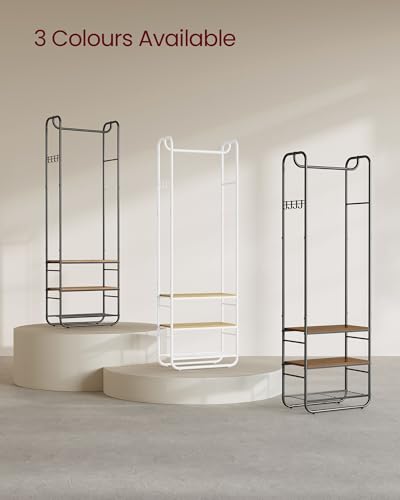 VASAGLE Coat Stand, Hall Tree, Coat Rack with Shoe Rack, Storage Shelves, Hallway, Bedroom, 58 x 28 x 181 cm, Scandinavian Style, Ink Black and Camel Brown HSR081K01