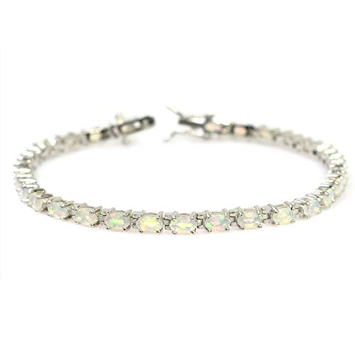 925 Solid Silver 5X3 MM Oval Cut Natural Ethiopian Welo Fire Opal Gems October Birthstone Tennis Bracelet for Her