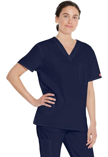Image of Dickies EDS Signature Scrubs for Women and Scrubs for Men, Unisex One Pocket V-Neck Top in Soft Brushed Poplin 83706