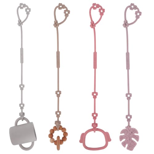 Image of Toy Straps for Baby, Adjustable Stretchable Sippy Cup Straps for Strollers, High Chair, Cribs, Hanging Baskets, Car Seat, Shopping Trolley, BPA Free, 4 Pack