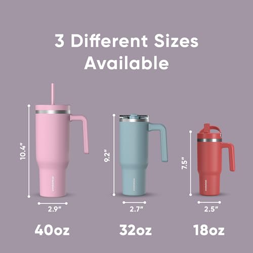 Image of Hydrapeak Voyager 40 Oz Stainless Steel Tumbler with Handle, Insulated Water Bottle With Straw & Lid, Cupholder Friendly Reusable Travel Mug (Blush)