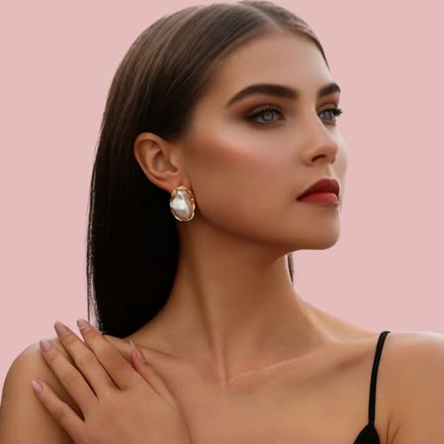 Boho Pearl Statement Earrings for Women Irregular Pearl and Gold Stud Earrings Big Round Freshwater Pearls Bridal Earring Beach Ocean Vacation Jewelry2