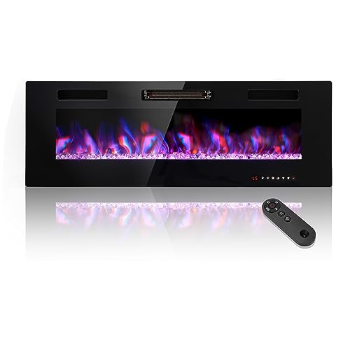 PHI VILLA Electric Fireplace 50 Inches Wall Mounted & Recessed Fireplace Heater, Ultra-Thin Electric Fireplace Inserts with Remote Control, Low Noise, 750/1500W, Timer, Adjustable Flame Color & Speed