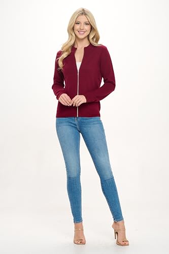 Image of Women's 100% Cashmere Soft Long Sleeve Crew Neck Open Zip Cardigan