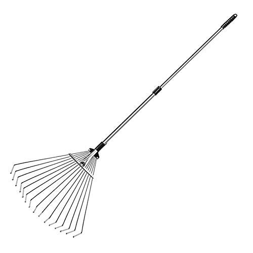 WJFLUCK garden rake Metal Garden Leaf Rake Adjustable Telescopic Folding Cleaner Rake Retractable Portable Deciduous Lawn Gardening Tool