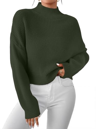 LILLUSORY Womens Turtleneck Mock Cropped Sweaters Winter Cute Oversized Knit