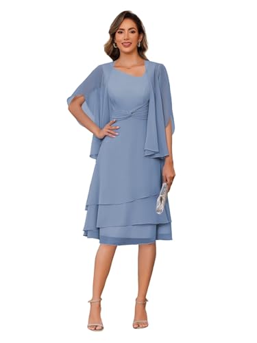 Image of Clothfun Women's Chiffon 2 Piece Mother of The Bride Dress 2026 Pleated Wedding Guest Dress