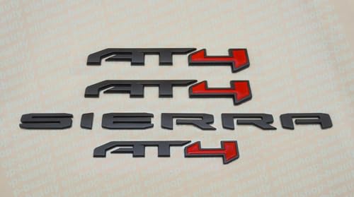 Image of 4PCS Kits AT4 Overlay Emblem Badge Sticker Sierra Replacement for 2019-2024 Sierra 1500 (Matte Black Red)