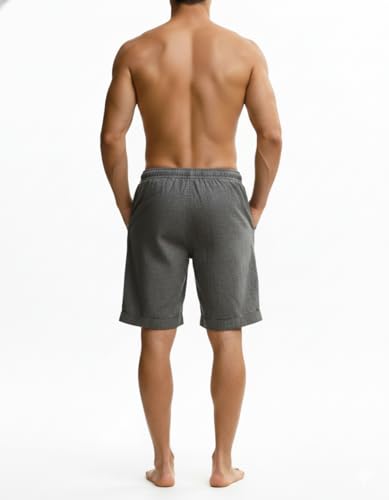 Image of INKKR Men's Cargo Linen Shorts Beach Shorts Drawstring Elastic Multi Pocket Plain Comfort Breathable Knee Length Cotton Shorts