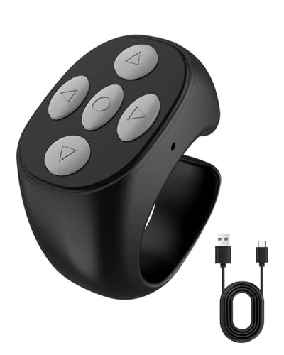 T-iktok Remote Control Ring Wireless Scrolling Ring-style Bluetooth Page Turner Short Video Remote Controller Rechargeable Compatible with i-Phone i-pad Android Black