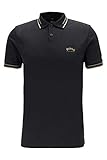 Ausschnitt: Flachstrickkragen BOSS Herren Paul Curved Poloshirt aus Stretch-Piqué mit geschwungenem Logo